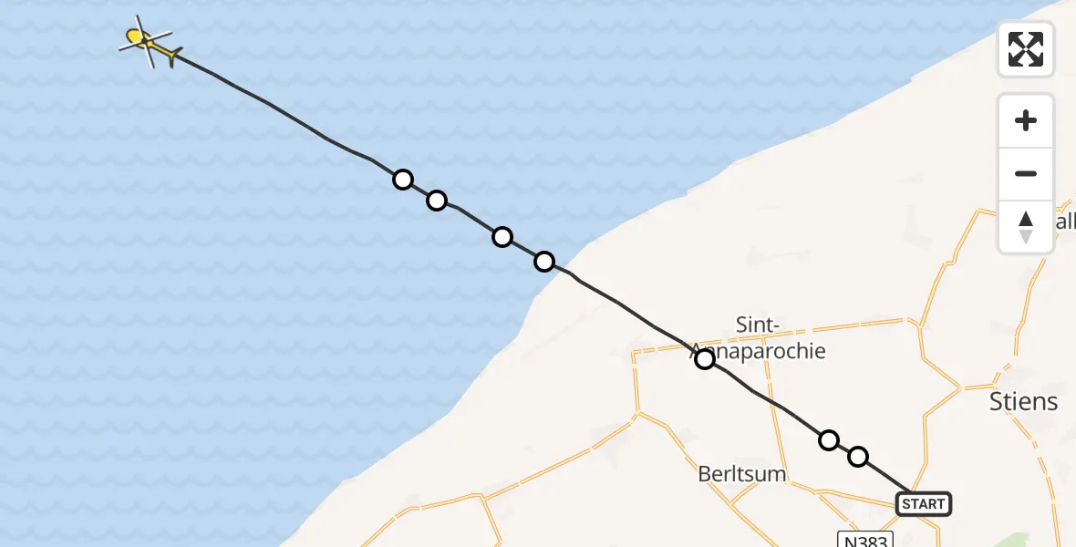 Routekaart van de vlucht: Ambulancehelikopter naar Oosterend
