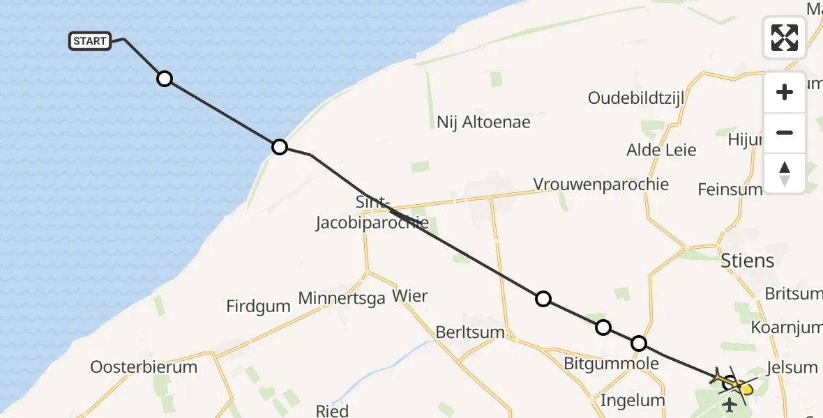 Routekaart van de vlucht: Ambulanceheli naar Vliegbasis Leeuwarden