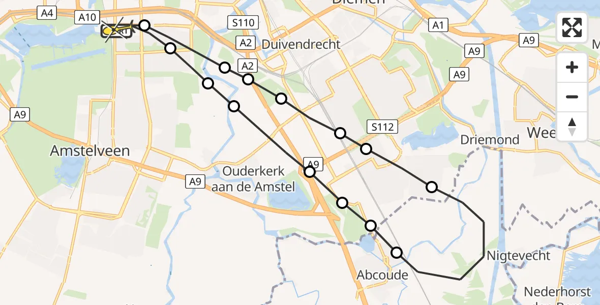 Routekaart van de vlucht: Lifeliner 1 naar VU Medisch Centrum Amsterdam