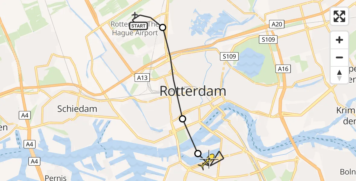 Routekaart van de vlucht: Lifeliner 2 naar Rotterdam