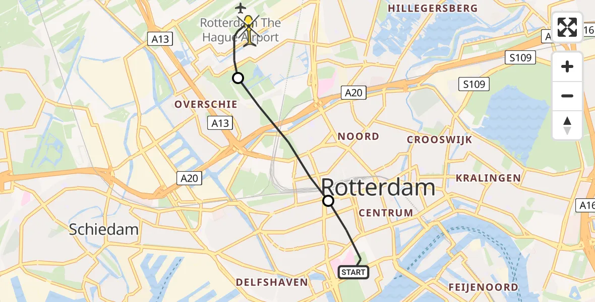 Routekaart van de vlucht: Lifeliner 2 naar Rotterdam The Hague Airport