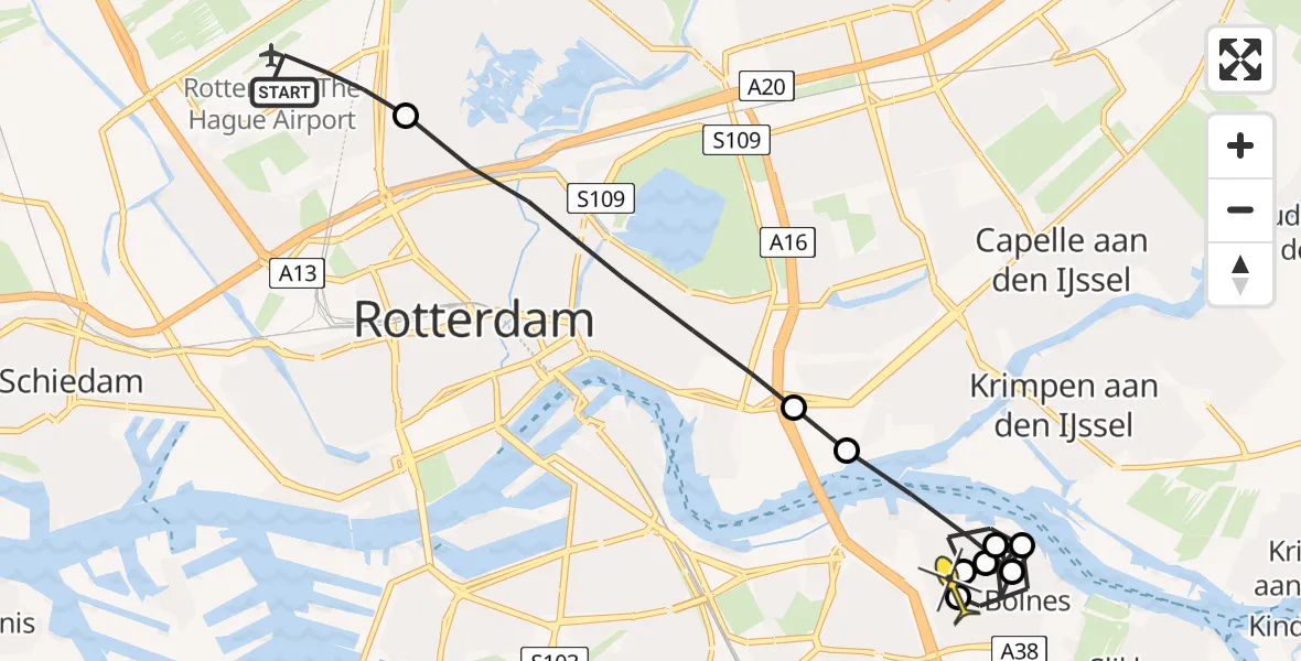 Routekaart van de vlucht: Lifeliner 2 naar Rotterdam