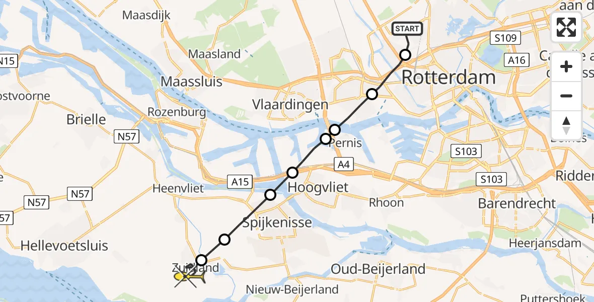 Routekaart van de vlucht: Lifeliner 2 naar Zuidland