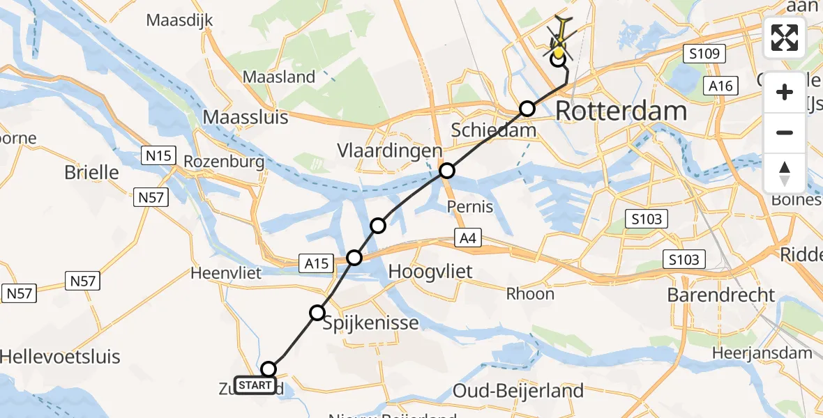 Routekaart van de vlucht: Lifeliner 2 naar Rotterdam The Hague Airport