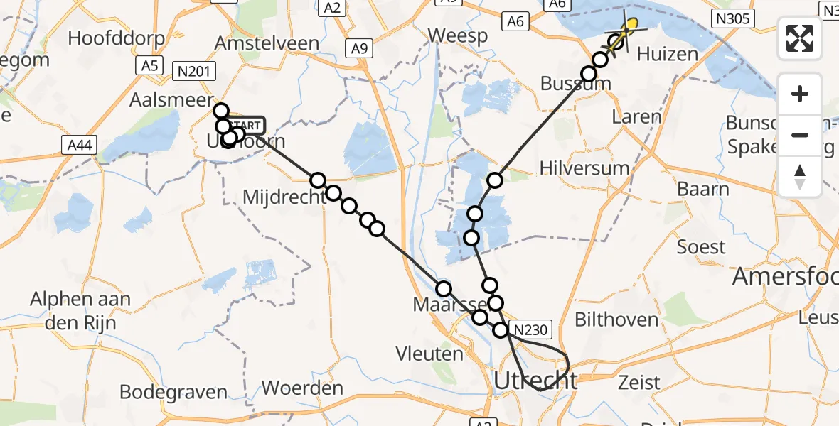Routekaart van de vlucht: Politiehelikopter naar Naarden
