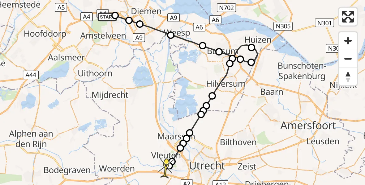 Routekaart van de vlucht: Lifeliner 1 naar De Meern