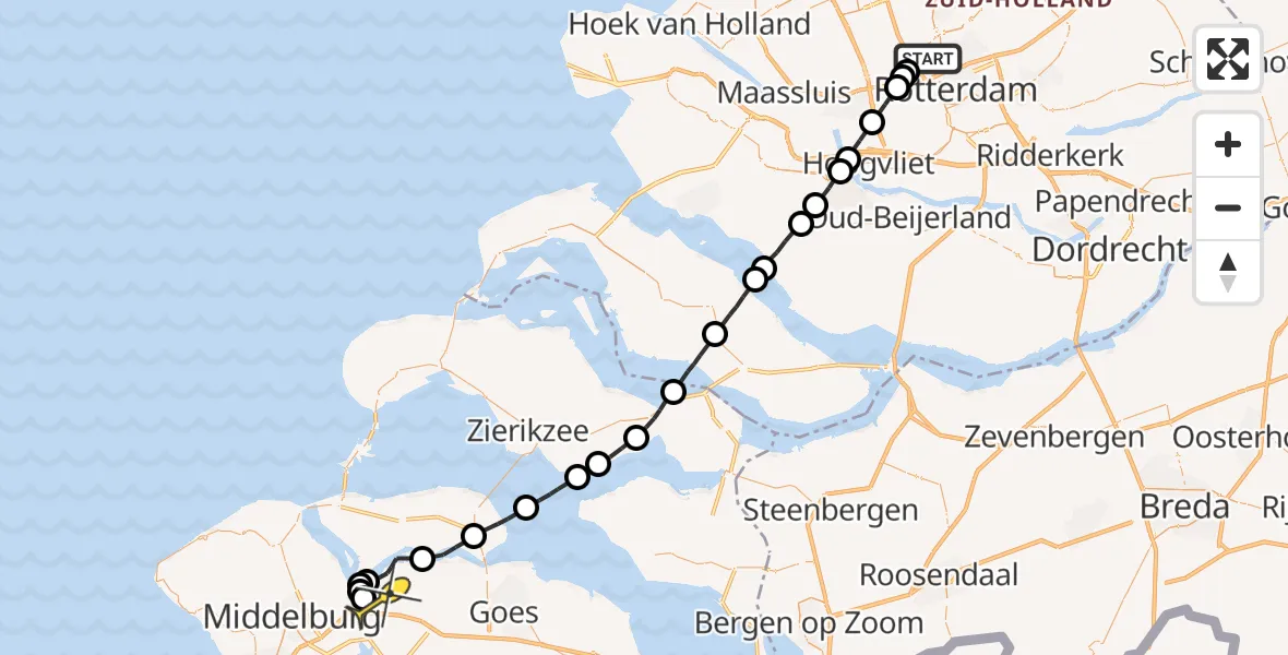 Routekaart van de vlucht: Lifeliner 2 naar Vliegveld Midden-Zeeland