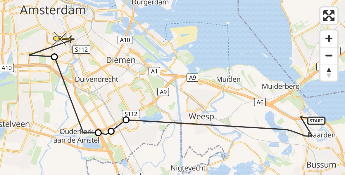 Routekaart van de vlucht: Politiehelikopter naar Amsterdam