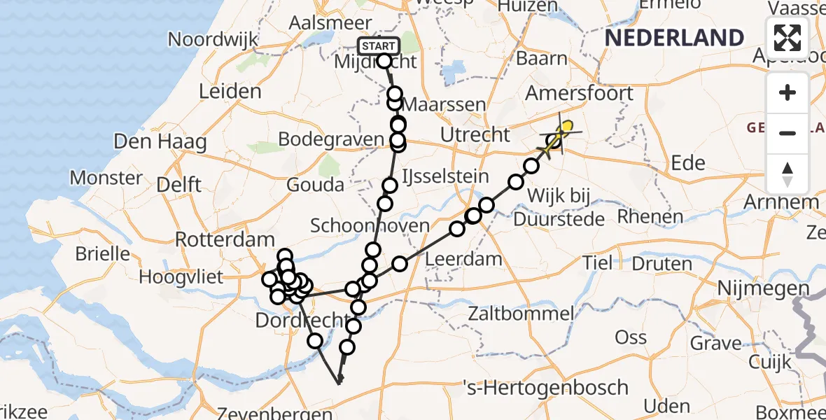 Routekaart van de vlucht: Politieheli naar Woudenberg