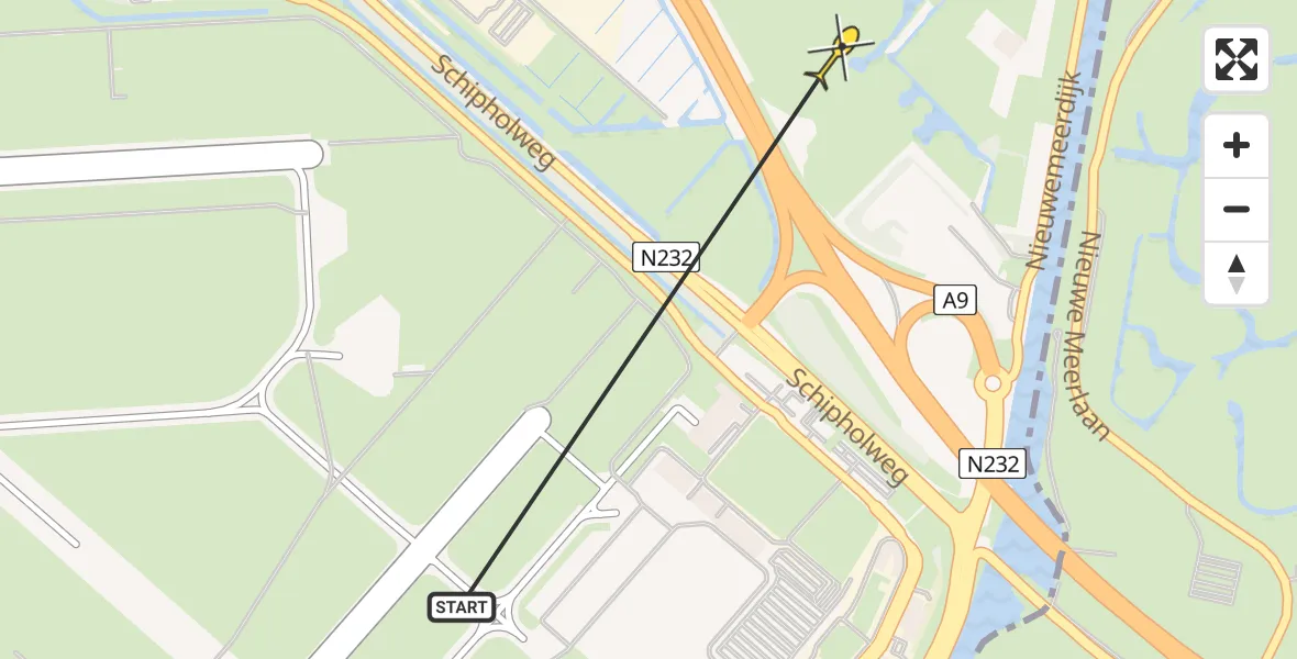 Routekaart van de vlucht: Politiehelikopter naar Badhoevedorp
