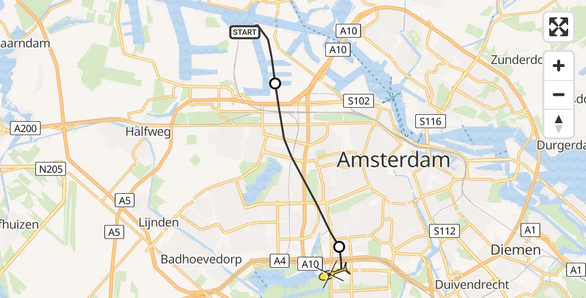 Routekaart van de vlucht: Lifeliner 1 naar VU Medisch Centrum Amsterdam