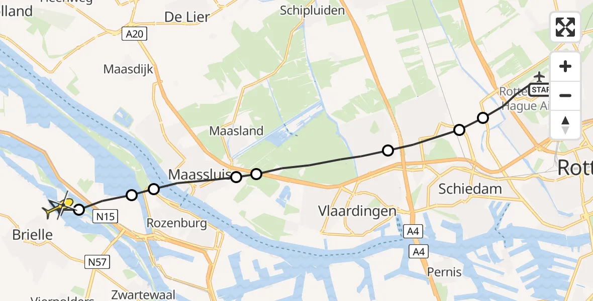 Routekaart van de vlucht: Lifeliner 2 naar Brielle