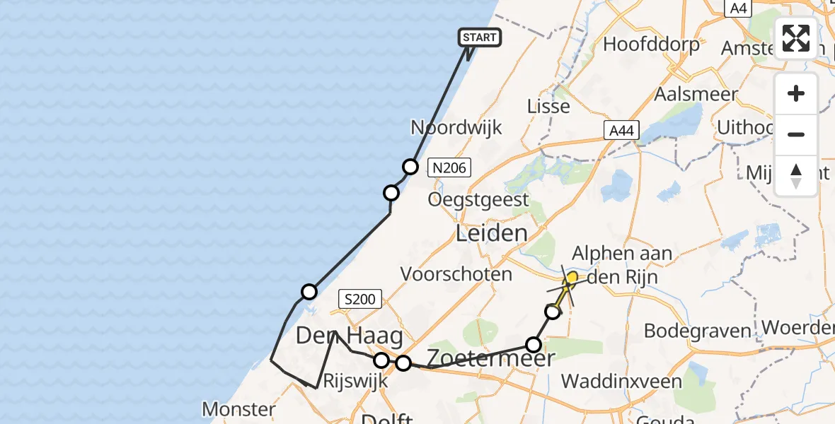 Routekaart van de vlucht: Politiehelikopter naar Hazerswoude-Dorp