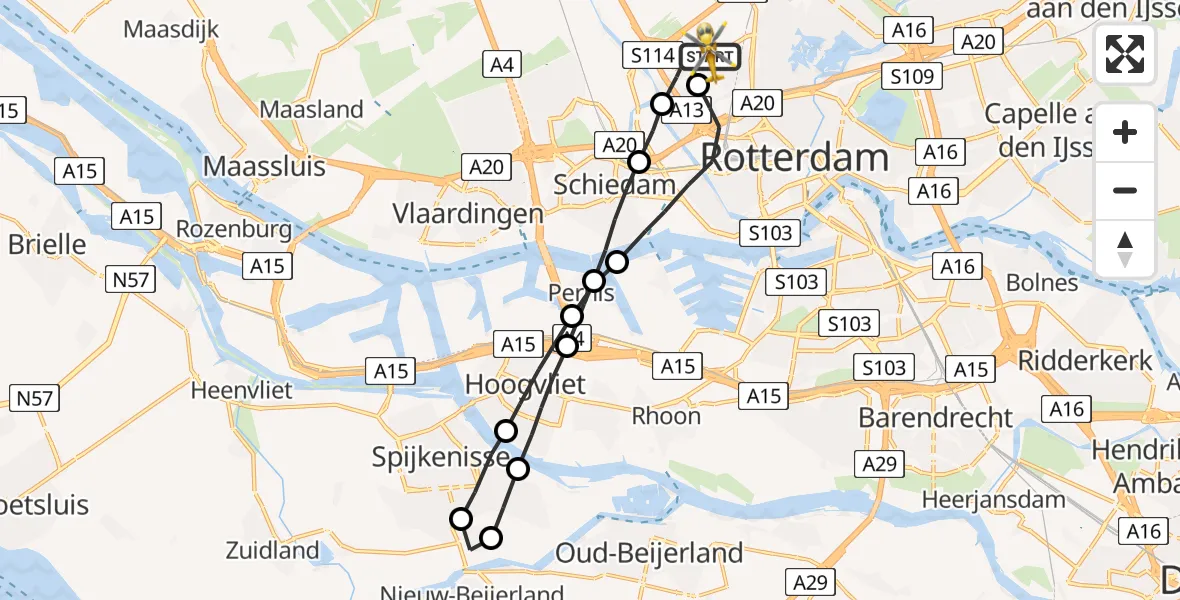 Vluchtroute Traumahelikopter Rotterdam The Hague Airport - Rotterdam The Hague Airport, 17 juni 2023, 11:54