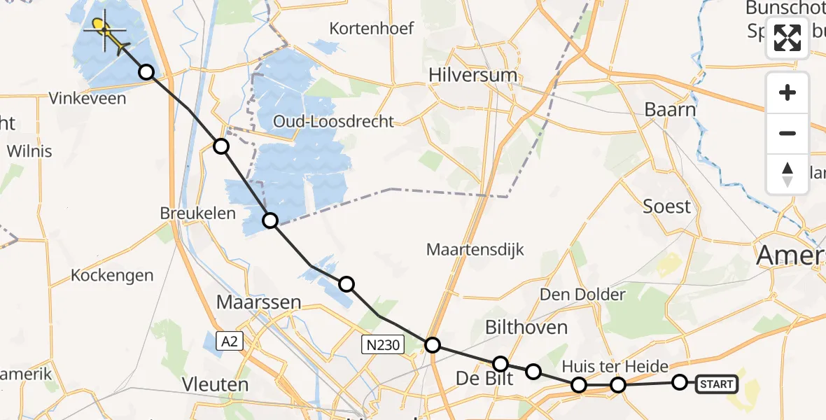 Routekaart van de vlucht: Politieheli naar Vinkeveen