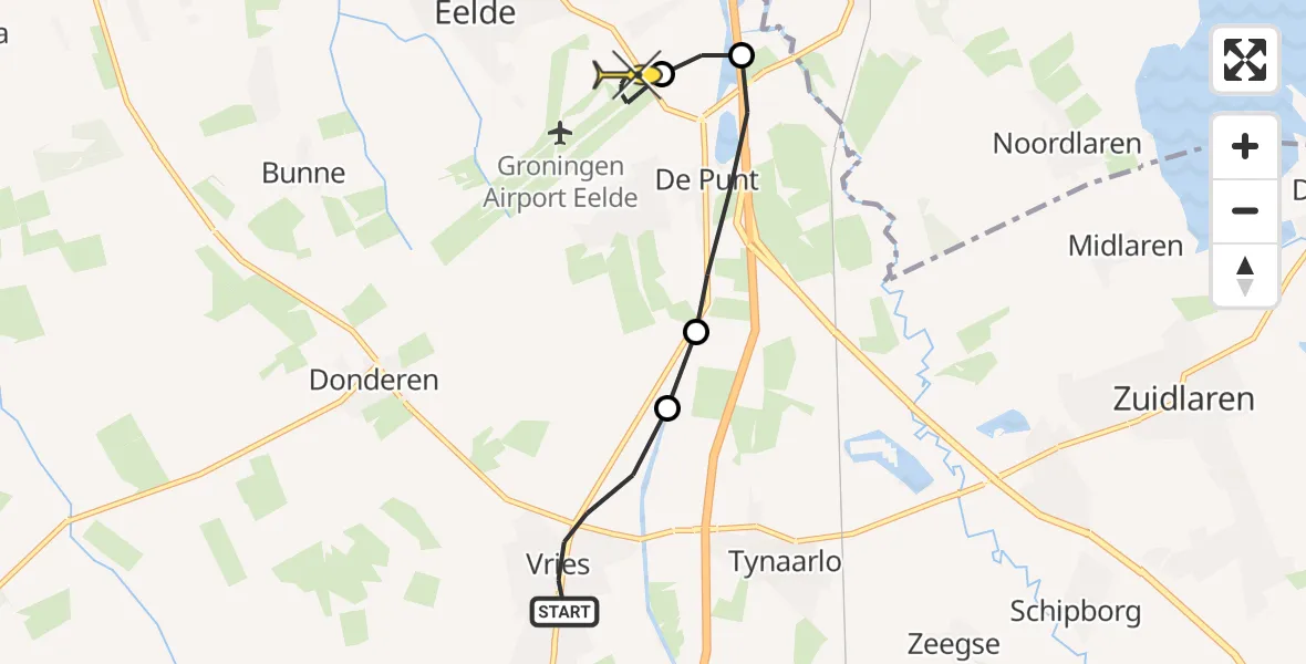 Routekaart van de vlucht: Lifeliner 4 naar Groningen Airport Eelde