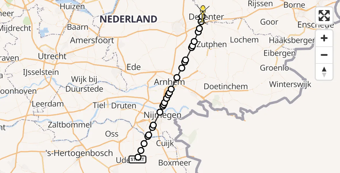 Routekaart van de vlucht: Lifeliner 3 naar Deventer