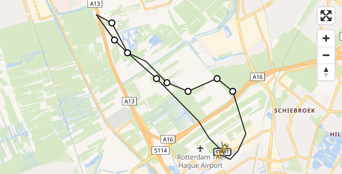 Vluchtroute Traumahelikopter Rotterdam The Hague Airport - Rotterdam The Hague Airport, 17 juni 2023, 13:40