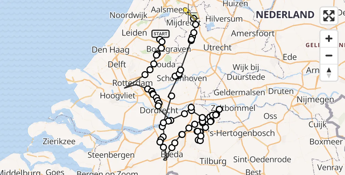 Routekaart van de vlucht: Politieheli naar Waverveen