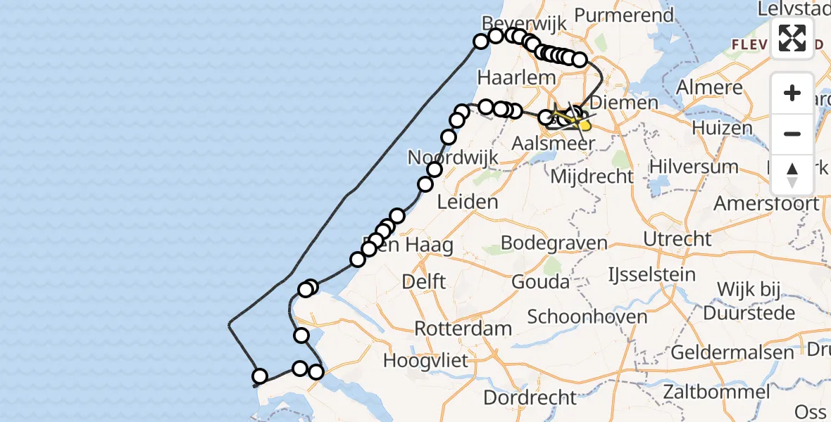 Routekaart van de vlucht: Politieheli naar Schiphol