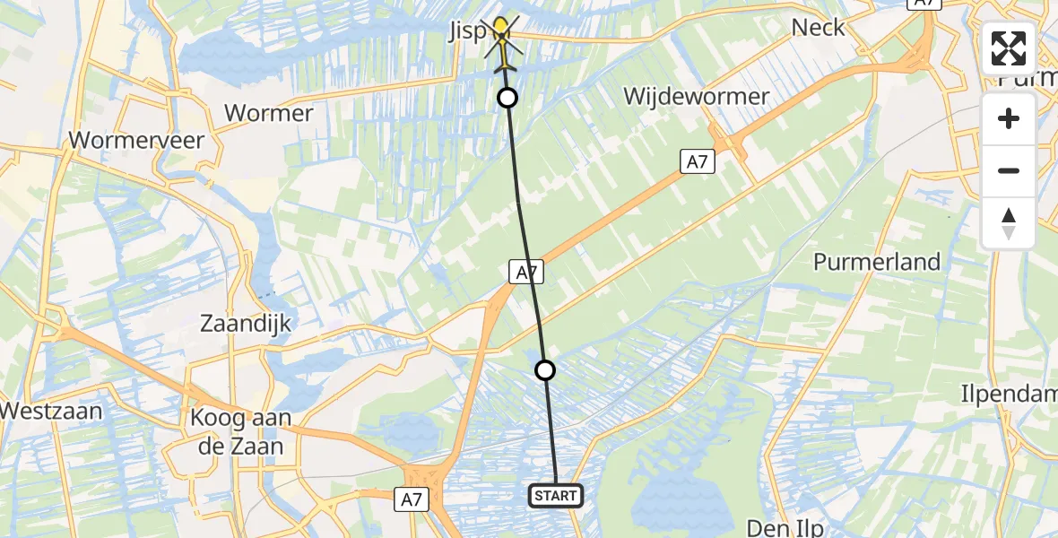 Routekaart van de vlucht: Politieheli naar Jisp