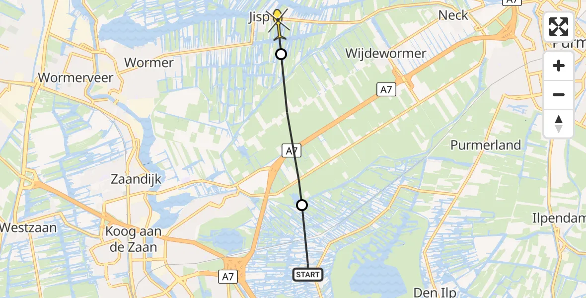 Routekaart van de vlucht: Politiehelikopter naar Jisp