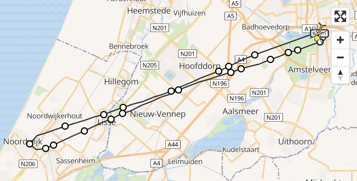 Routekaart van de vlucht: Lifeliner 1 naar VU Medisch Centrum Amsterdam