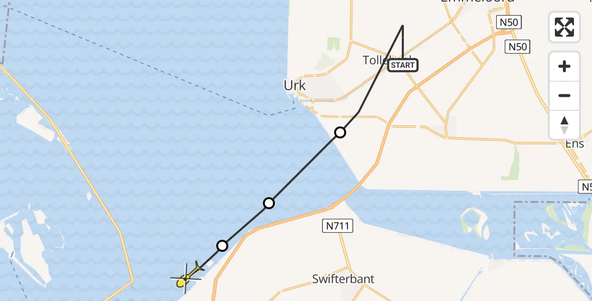 Routekaart van de vlucht: Politieheli naar Lelystad