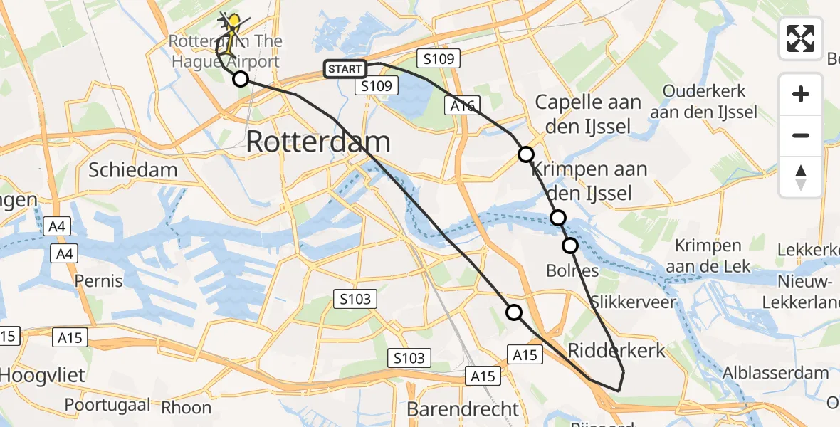 Routekaart van de vlucht: Lifeliner 2 naar Rotterdam The Hague Airport