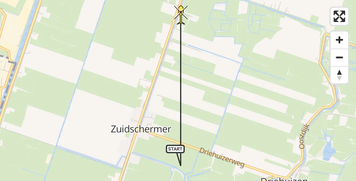 Routekaart van de vlucht: Politieheli naar Zuidschermer