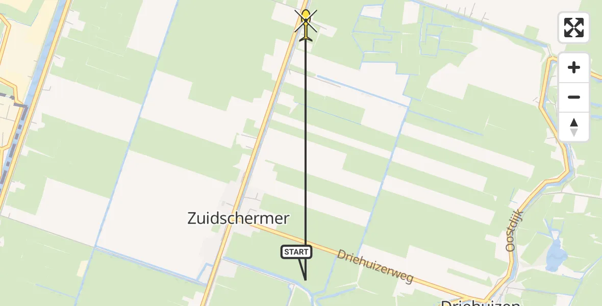 Routekaart van de vlucht: Politiehelikopter naar Zuidschermer