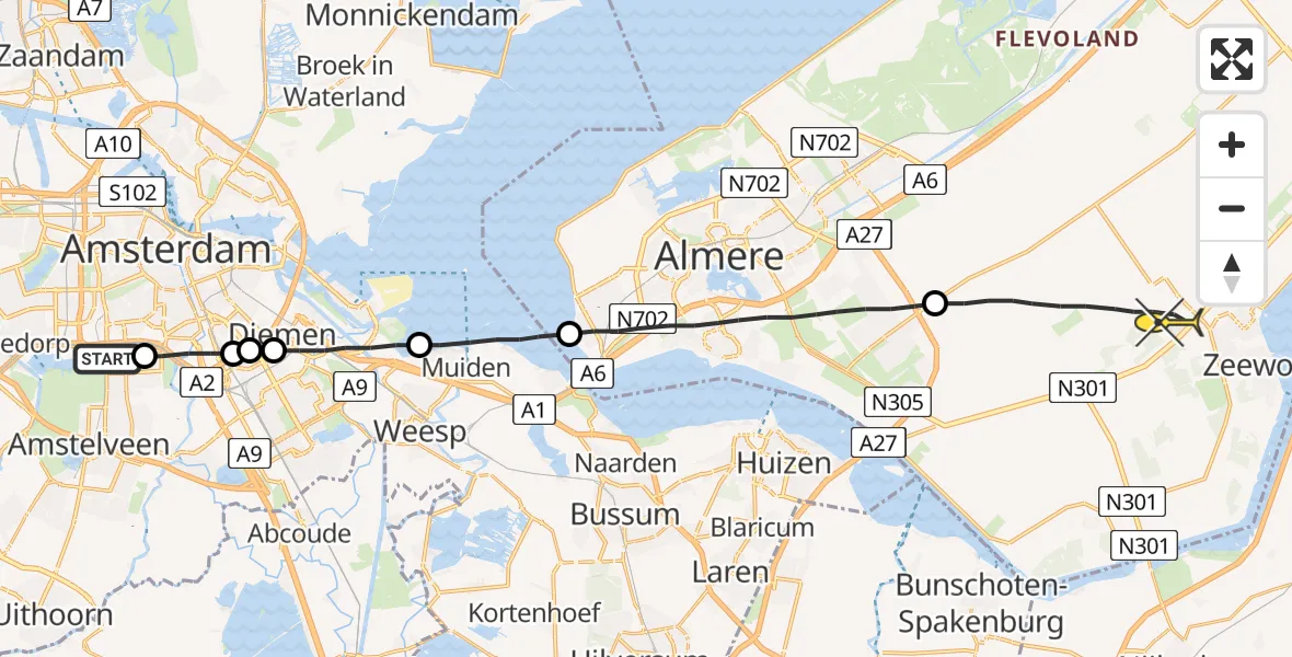 Routekaart van de vlucht: Lifeliner 1 naar Zeewolde