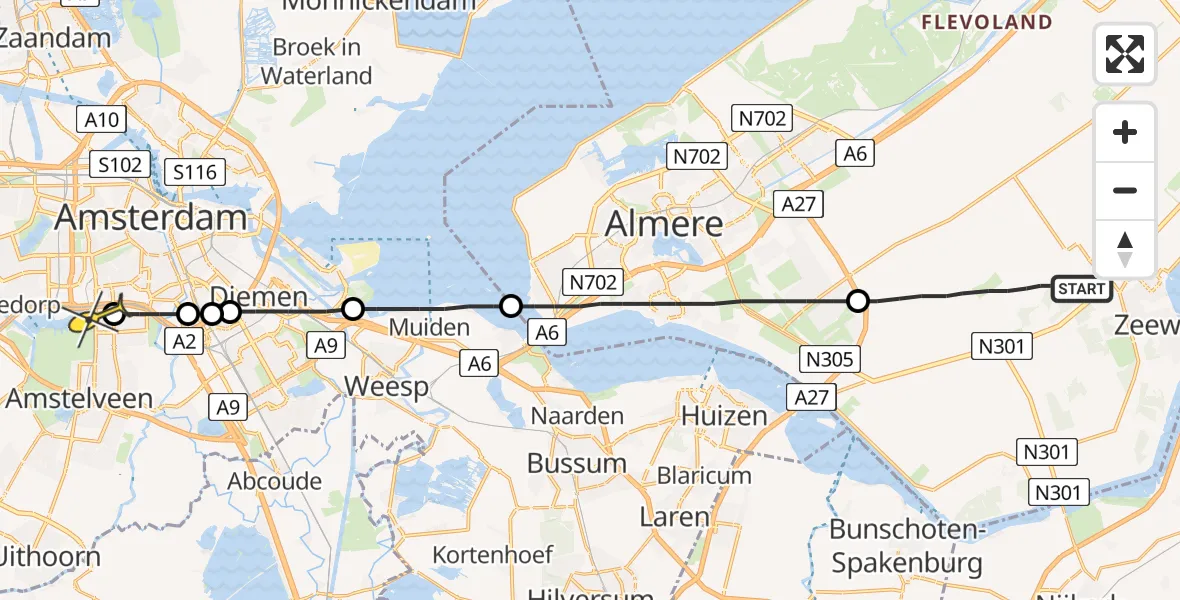 Routekaart van de vlucht: Lifeliner 1 naar VU Medisch Centrum Amsterdam