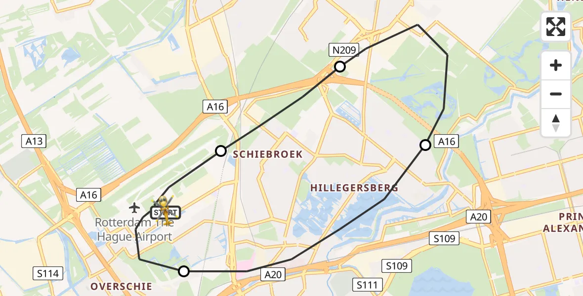 Vluchtroute Traumahelikopter Rotterdam The Hague Airport - Rotterdam The Hague Airport, 17 juni 2023, 16:42