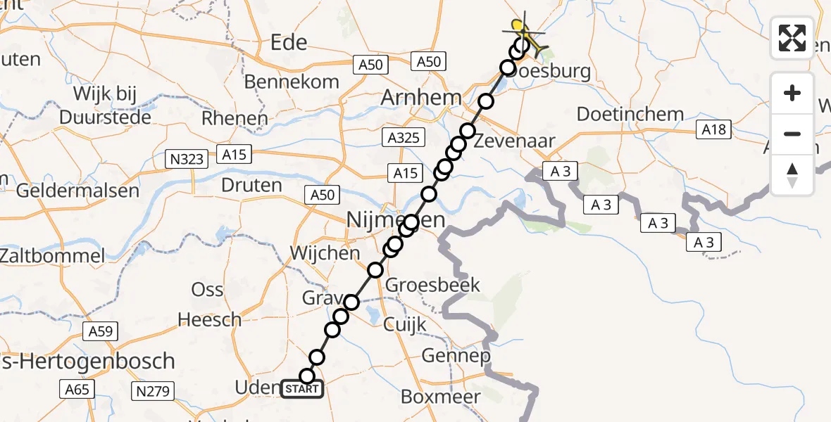 Routekaart van de vlucht: Lifeliner 3 naar Dieren