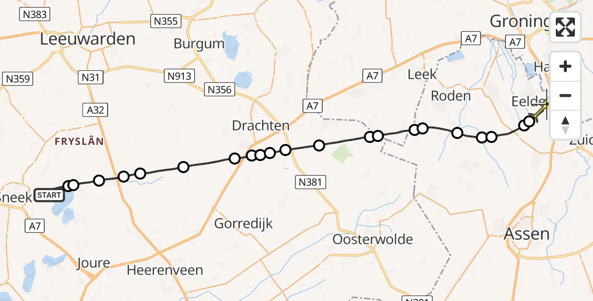 Routekaart van de vlucht: Lifeliner 4 naar Groningen Airport Eelde