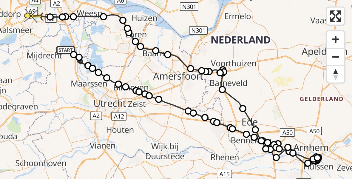 Routekaart van de vlucht: Politieheli naar Amstelveen