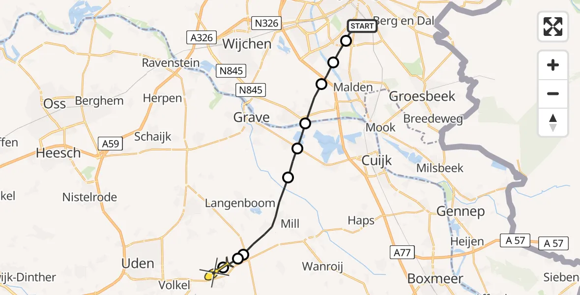 Routekaart van de vlucht: Lifeliner 3 naar Vliegbasis Volkel