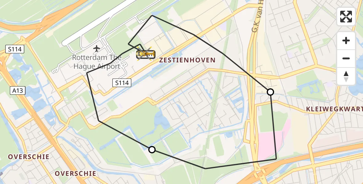 Vluchtroute Traumahelikopter Rotterdam The Hague Airport - Rotterdam The Hague Airport, 17 juni 2023, 19:01