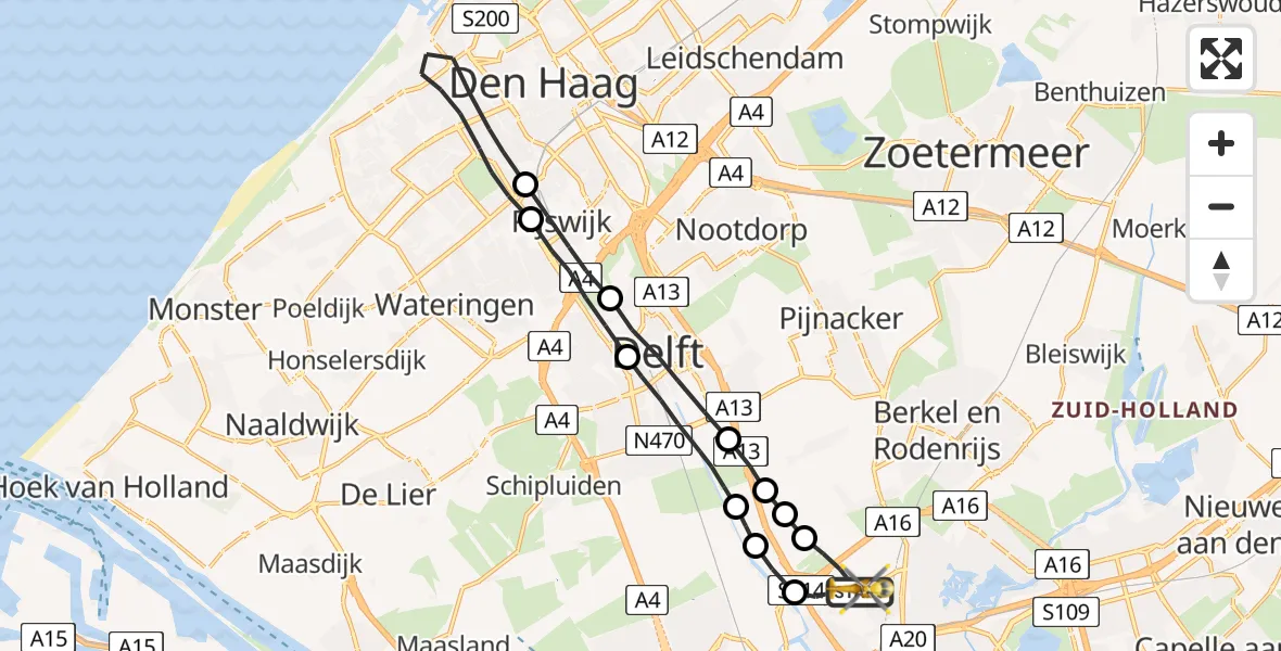 Vluchtroute Traumahelikopter Rotterdam The Hague Airport - Rotterdam The Hague Airport, 17 juni 2023, 20:05