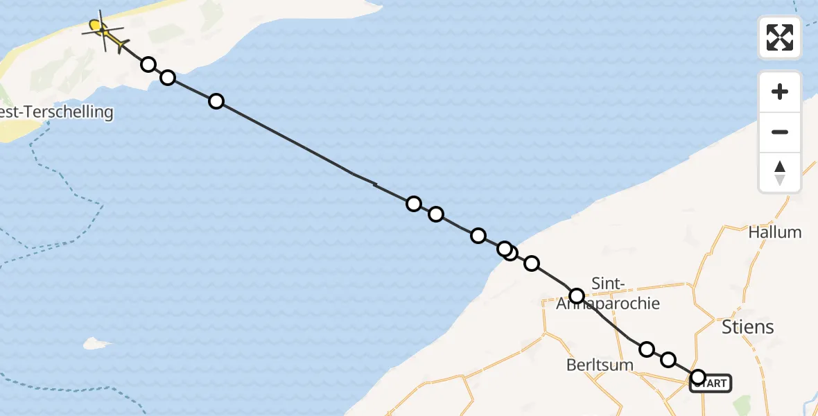 Routekaart van de vlucht: Ambulancehelikopter naar Midsland