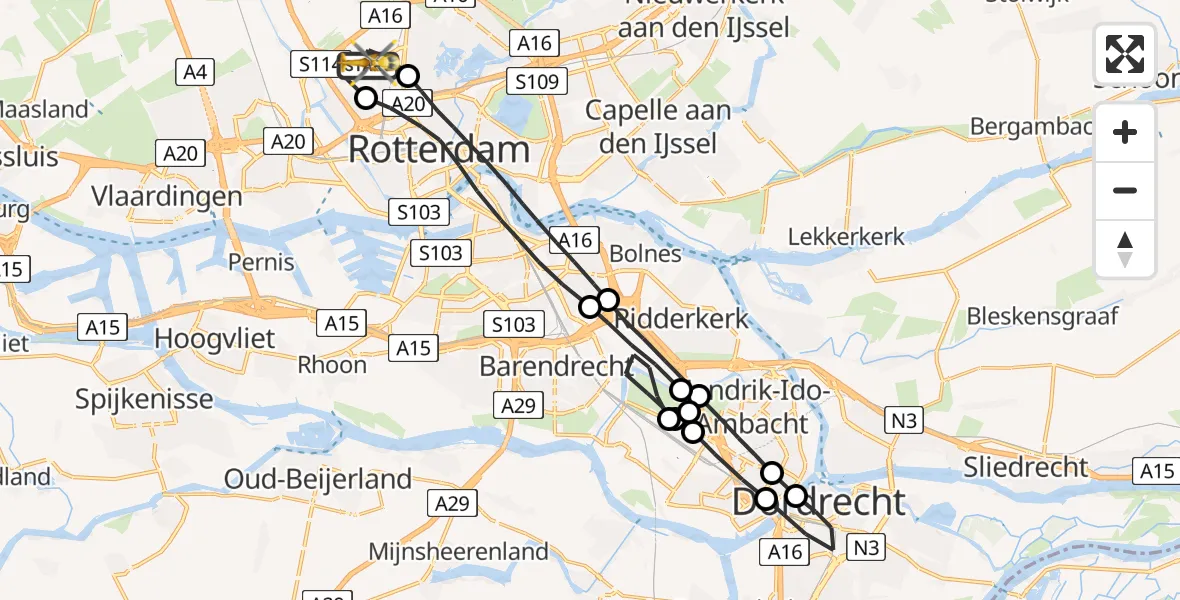 Vluchtroute Traumahelikopter Rotterdam The Hague Airport - Rotterdam The Hague Airport, 17 juni 2023, 20:41