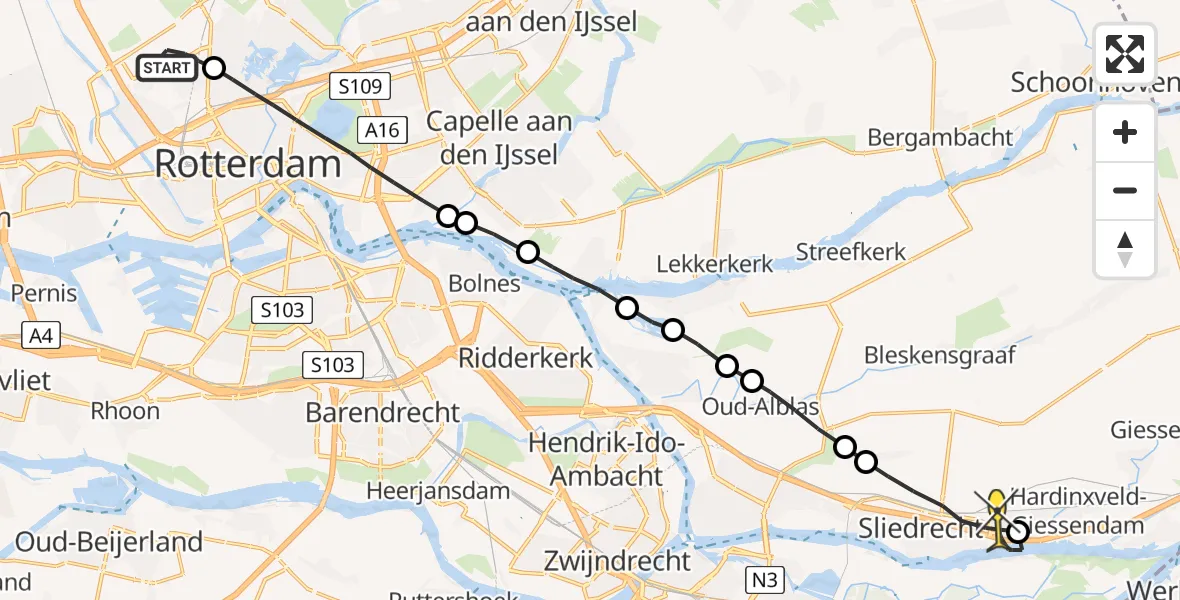 Routekaart van de vlucht: Lifeliner 2 naar Hardinxveld-Giessendam