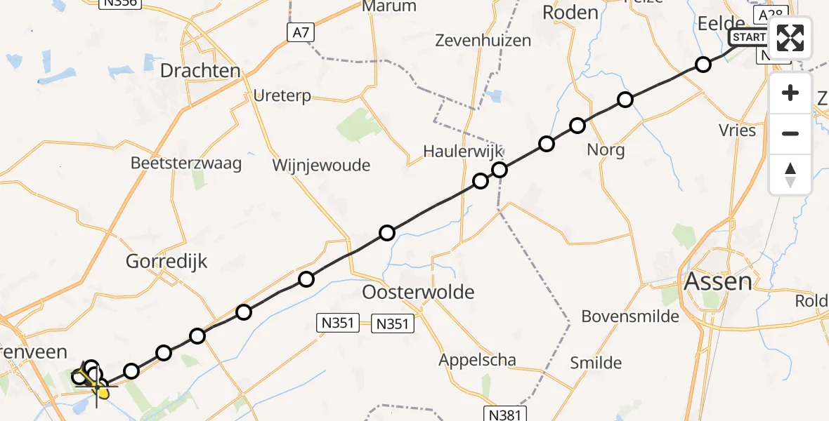 Routekaart van de vlucht: Lifeliner 4 naar Mildam