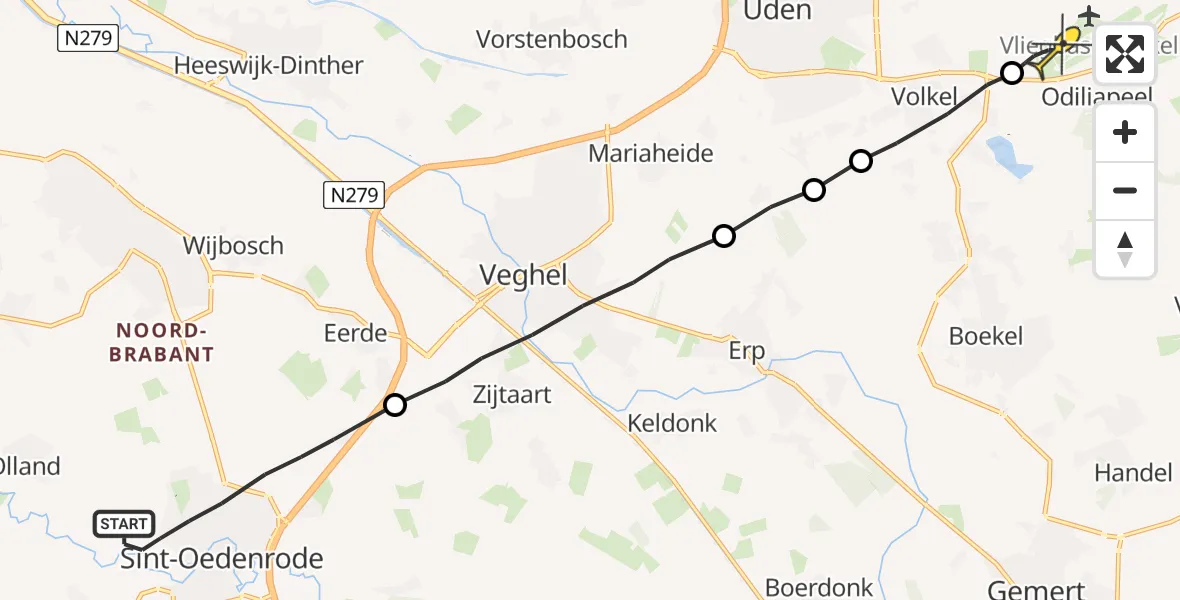 Routekaart van de vlucht: Lifeliner 3 naar Vliegbasis Volkel