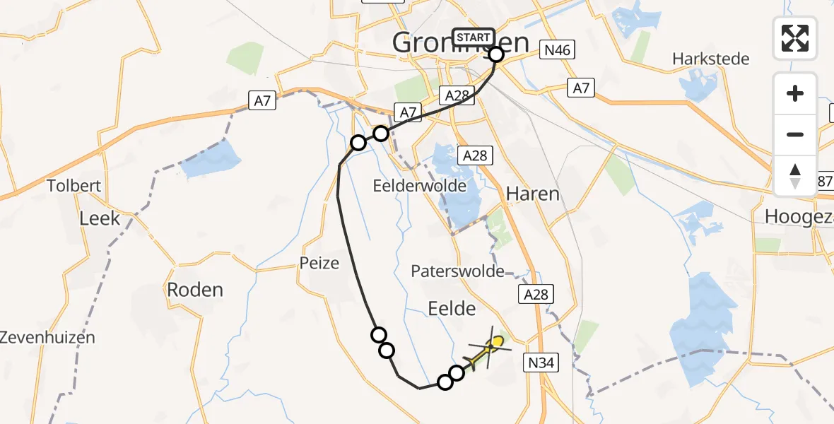 Routekaart van de vlucht: Lifeliner 4 naar Groningen Airport Eelde