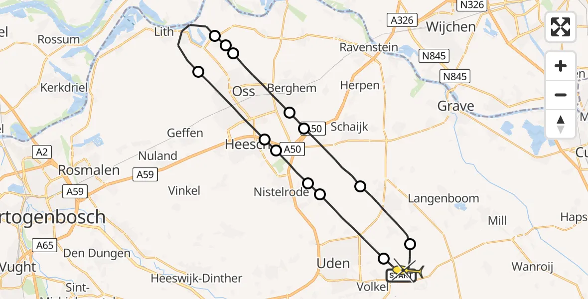 Routekaart van de vlucht: Lifeliner 3 naar Vliegbasis Volkel