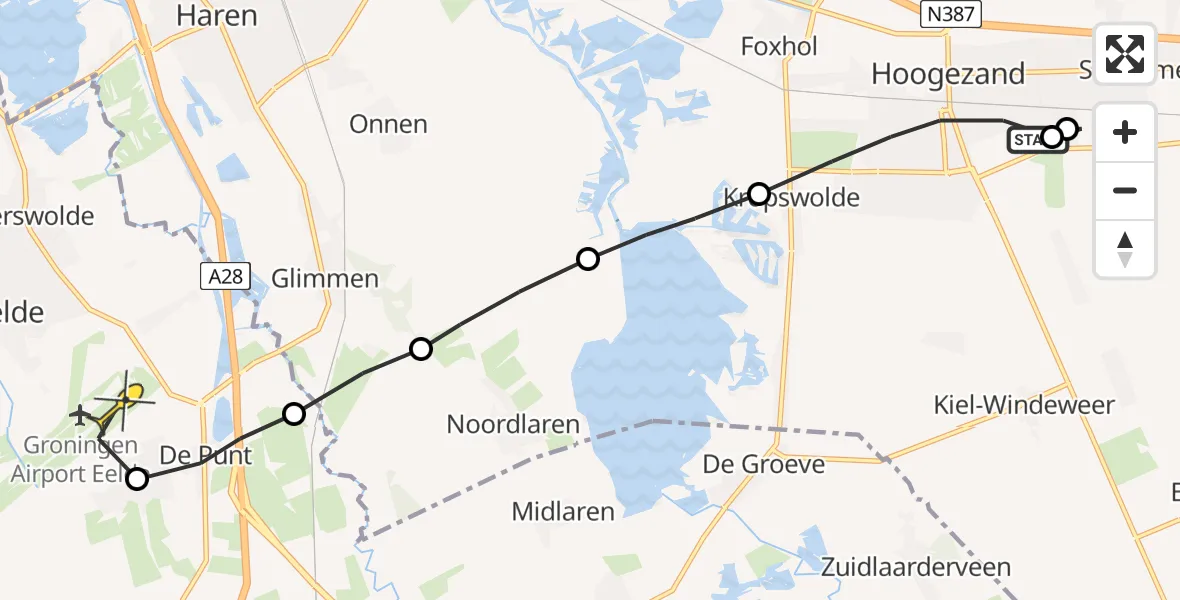 Routekaart van de vlucht: Lifeliner 4 naar Groningen Airport Eelde