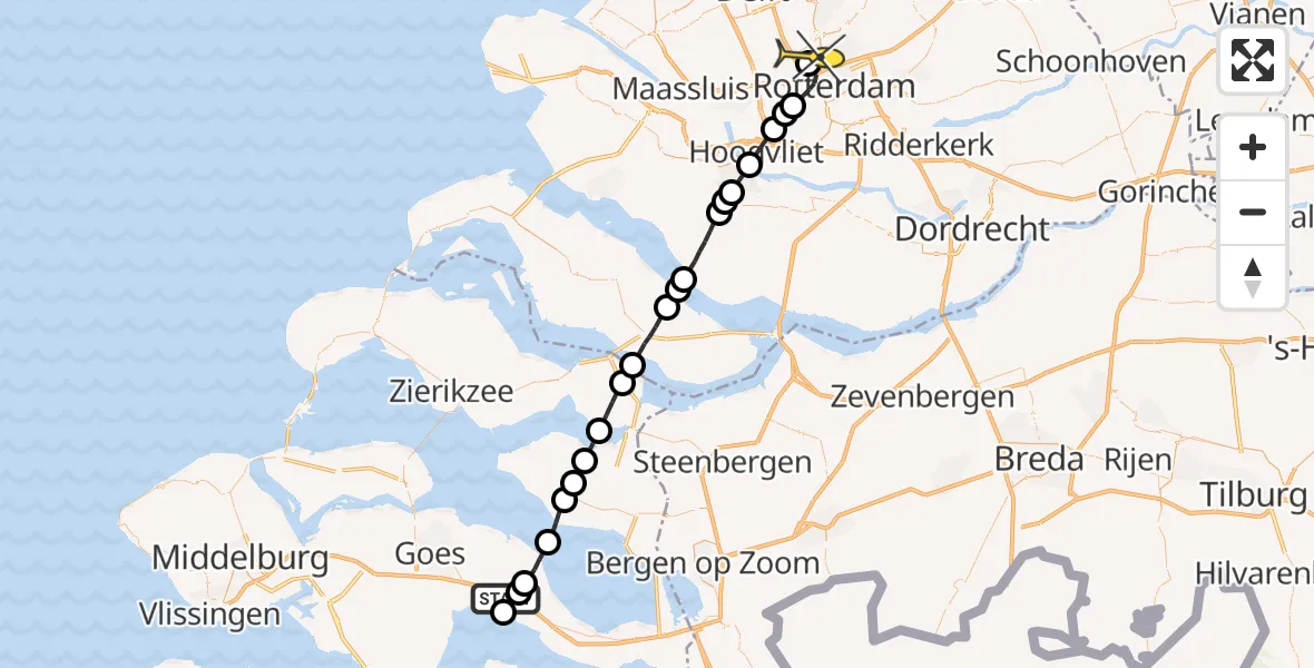 Routekaart van de vlucht: Lifeliner 2 naar Rotterdam The Hague Airport