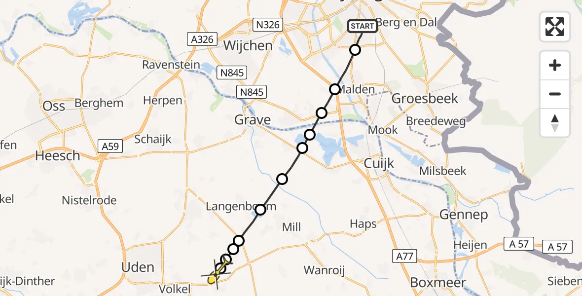 Routekaart van de vlucht: Lifeliner 3 naar Vliegbasis Volkel